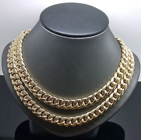 10K Yellow Gold Miami Cuban Chain 9.5mm Width 36" Real gold Mens necklace