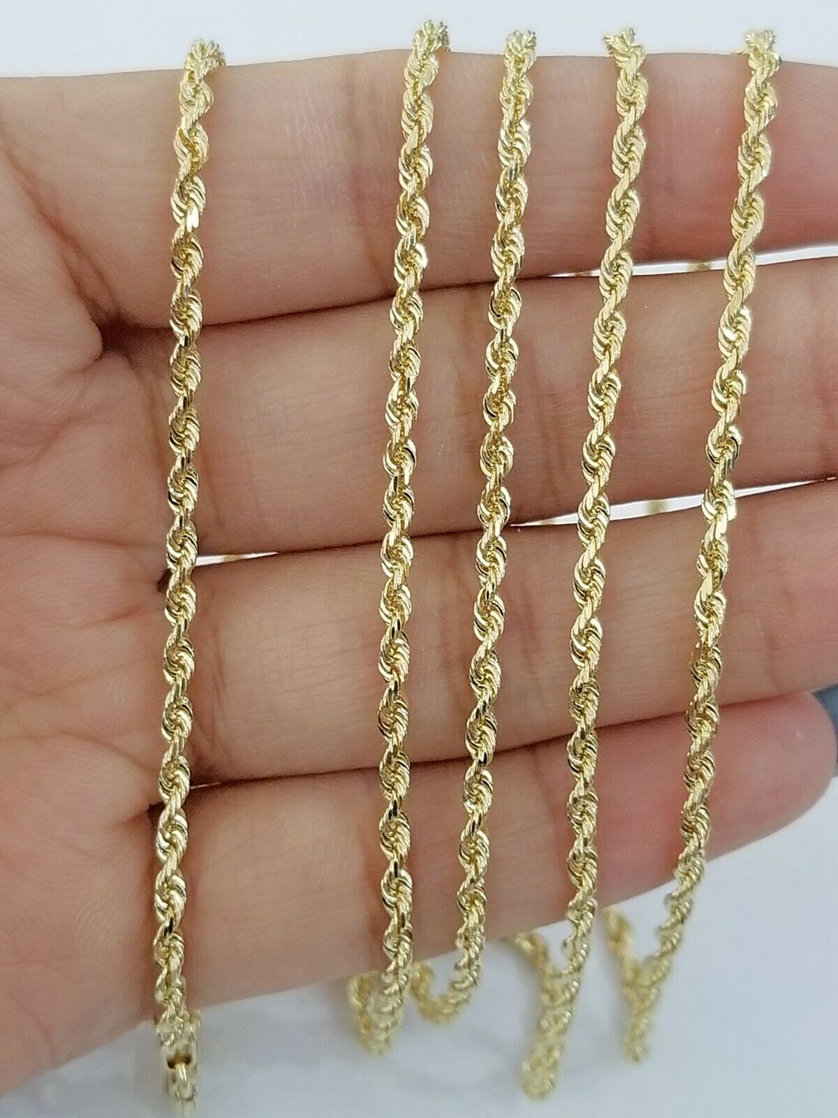 14K Solid Yellow Gold Rope Chain Diamond Cut 2mm 18" 20" 22" 24" 26" 28" 30"