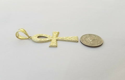10k Nugget Style Yellow Gold Ankh Cross Pendant Jesus Cross Pendant
