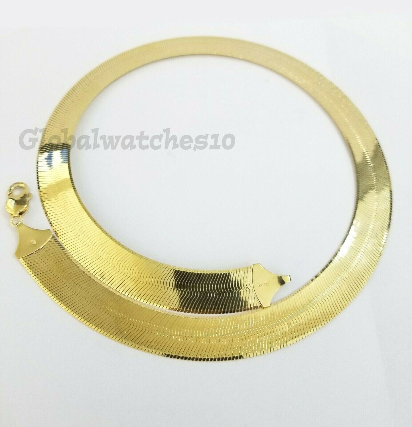 15mm 10k Yellow Gold Herring Bone Chain Necklace Lobster lock Men Women REAL 24"