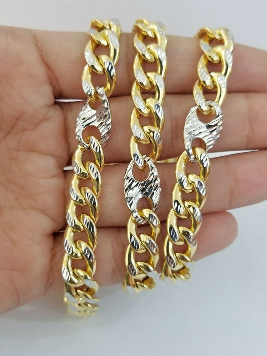 8mm 24" 10k Gold Puffed Cuban Link Chain Diamond Cut Box Lock Real Gold