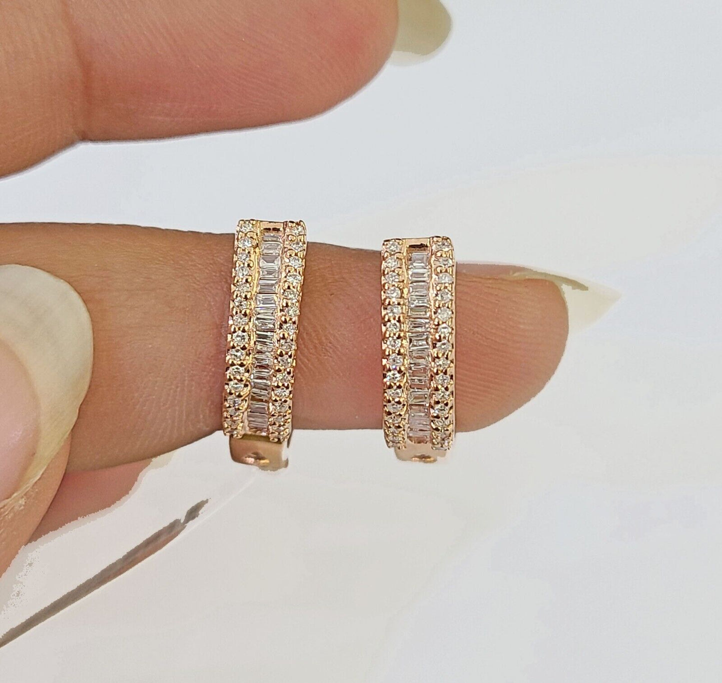 10k Rose gold Hoops Earring Real Diamond Women Genuine