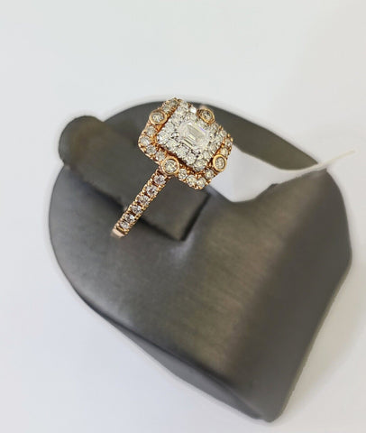 REAL 14k Rose Gold Diamond Ladies Ring Rectangle Shape Women Engagement Wedding
