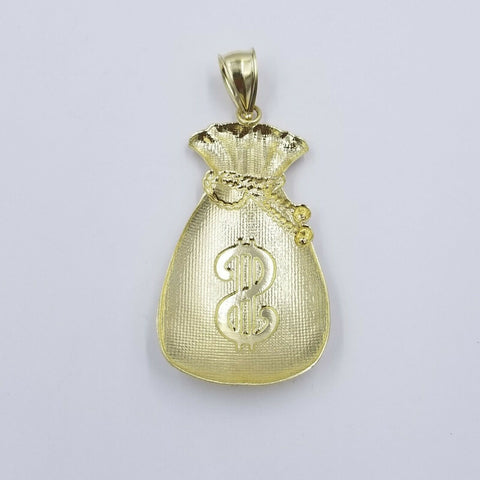 10K Yellow Gold Money Dollar Bag Charm Pendant Diamond Cut For Men's Giant Charm