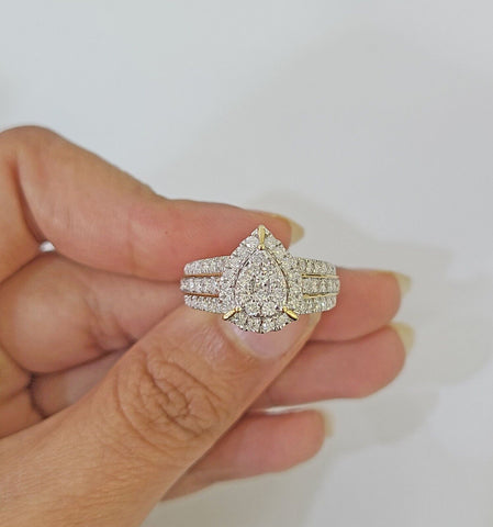 Real 10k Yellow Gold Diamond Ladies Ring pear Shape Women Engagement Wedding