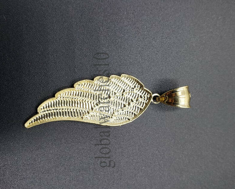 10k Yellow Gold Pendant Angle Wing 10k Gold Rope Chain Men Women Cross