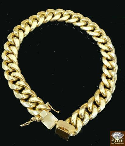 Men 14K Yellow Gold Miami Cuban Bracelet 9" box lock 13mm Cuban Link REAL GOLD
