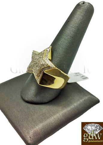 Real New 10k Yellow Gold Men's Star Shaped Casual Pinky Ring with Real Diamonds.