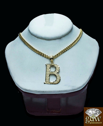 10k Gold Initial Charm 10k Miami Cuban Chain Pendant Necklace 24" 26" 28"