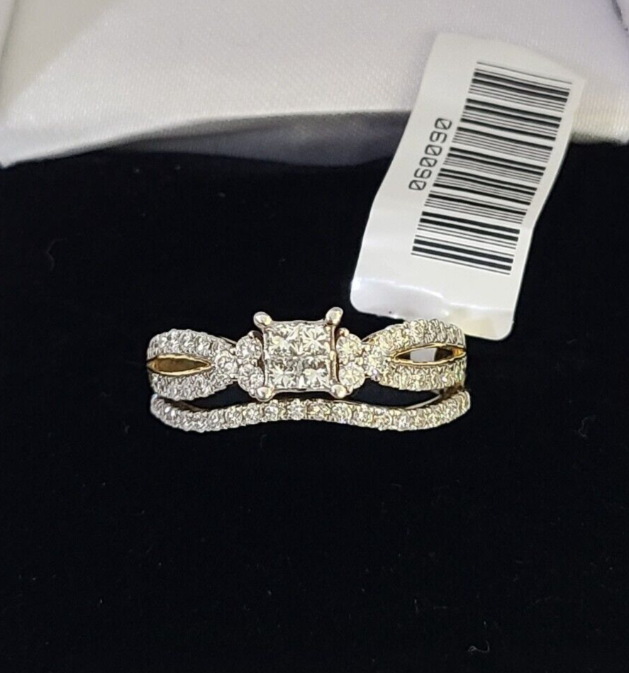 Real 10k Yellow Gold Diamond Ladies Ring SET Women Engagement Wedding