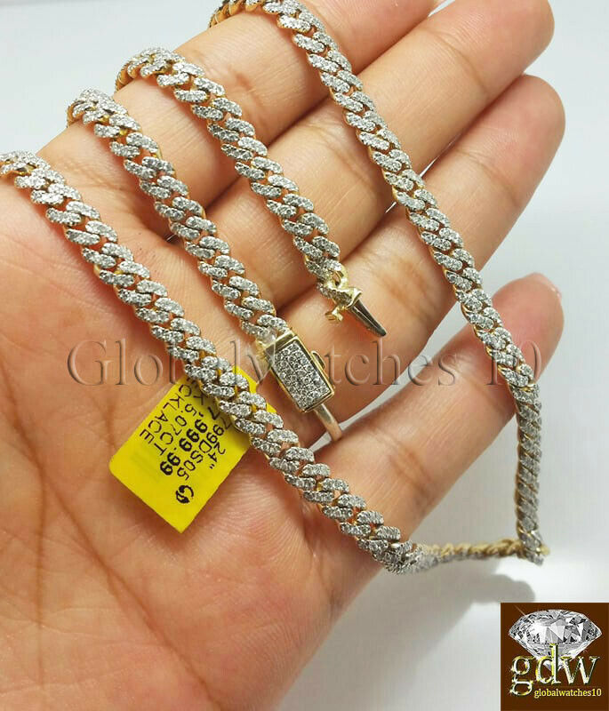 Real 10k Yellow Gold & Diamond Cuban Link 18" Chain 4.33 CT Diamond, Box Clasp