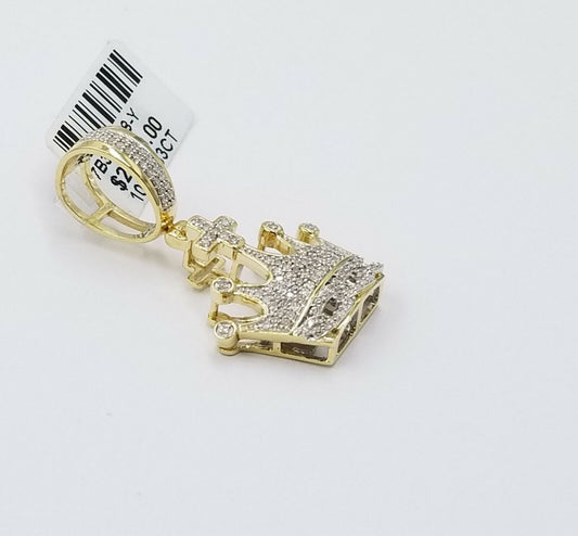 10k Yellow Gold Crown Genuine Diamond Charm Pendant Cross Cuban