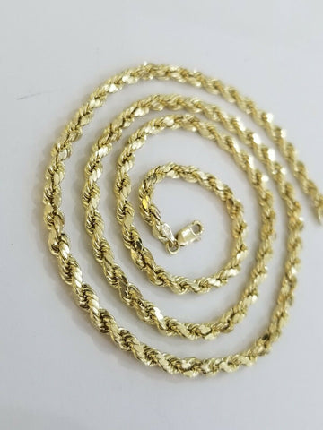 REAL 10k Rope Chain 4mm 22" Necklace Yellow Gold Diamond Cut Men Women