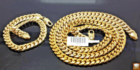 Men 10k yellow Gold Miami Cuban Chain 28" Bracelet mm Lobster box lock choice