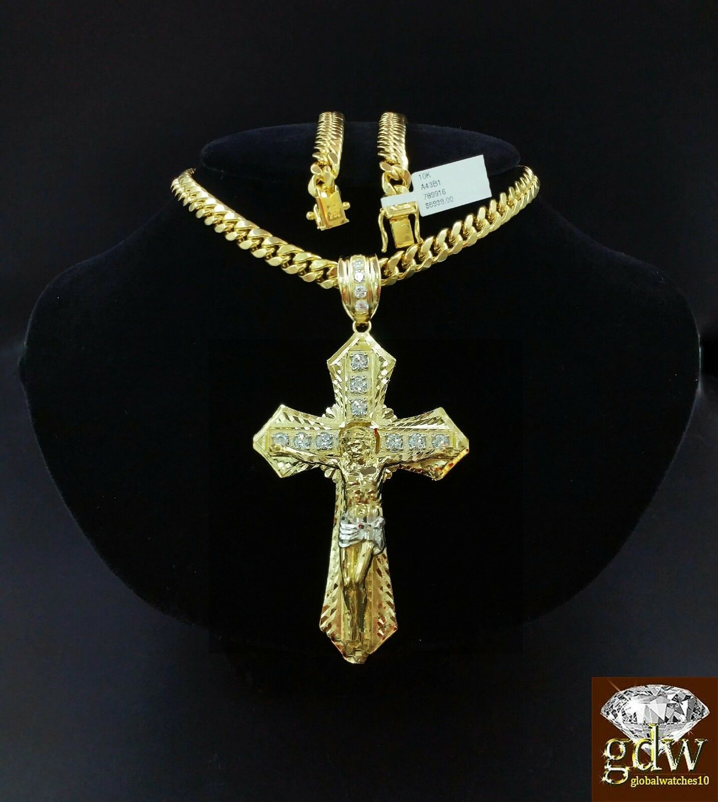 Real 10k Yellow Gold Men's Jesus Charm/Pendant with 26 Inch Miami Cuban Chain.