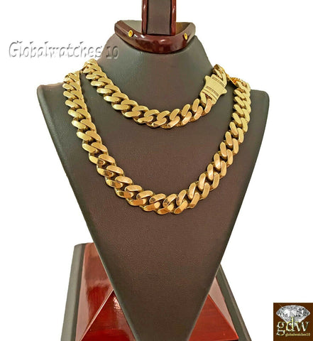 10k Real Gold Men Royal  Miami Cuban Monaco Link Chain 24 inch 13.5mm Gold THICK