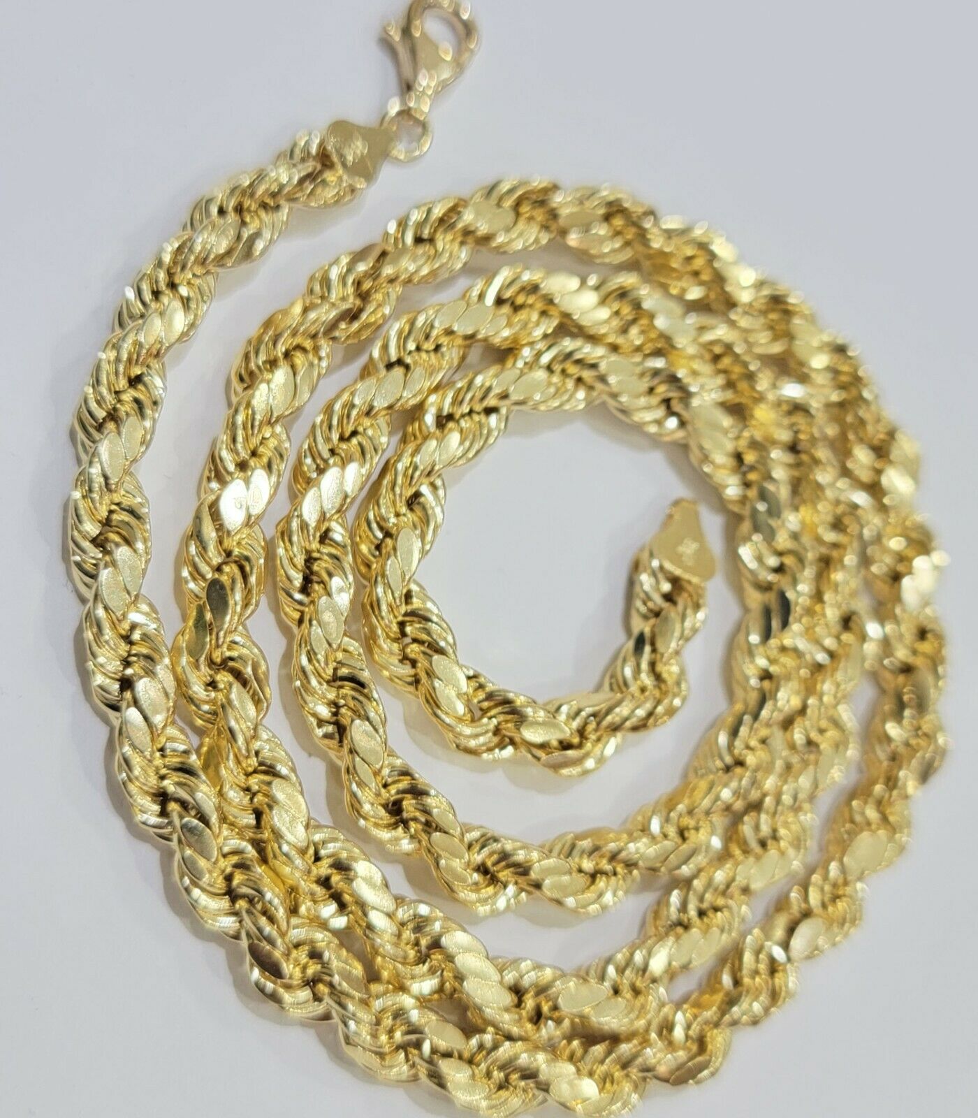 REAL 10K Gold Rope Chain Necklace 7mm 30 Inch Men's 10 k yellow Gold Diamond Cut