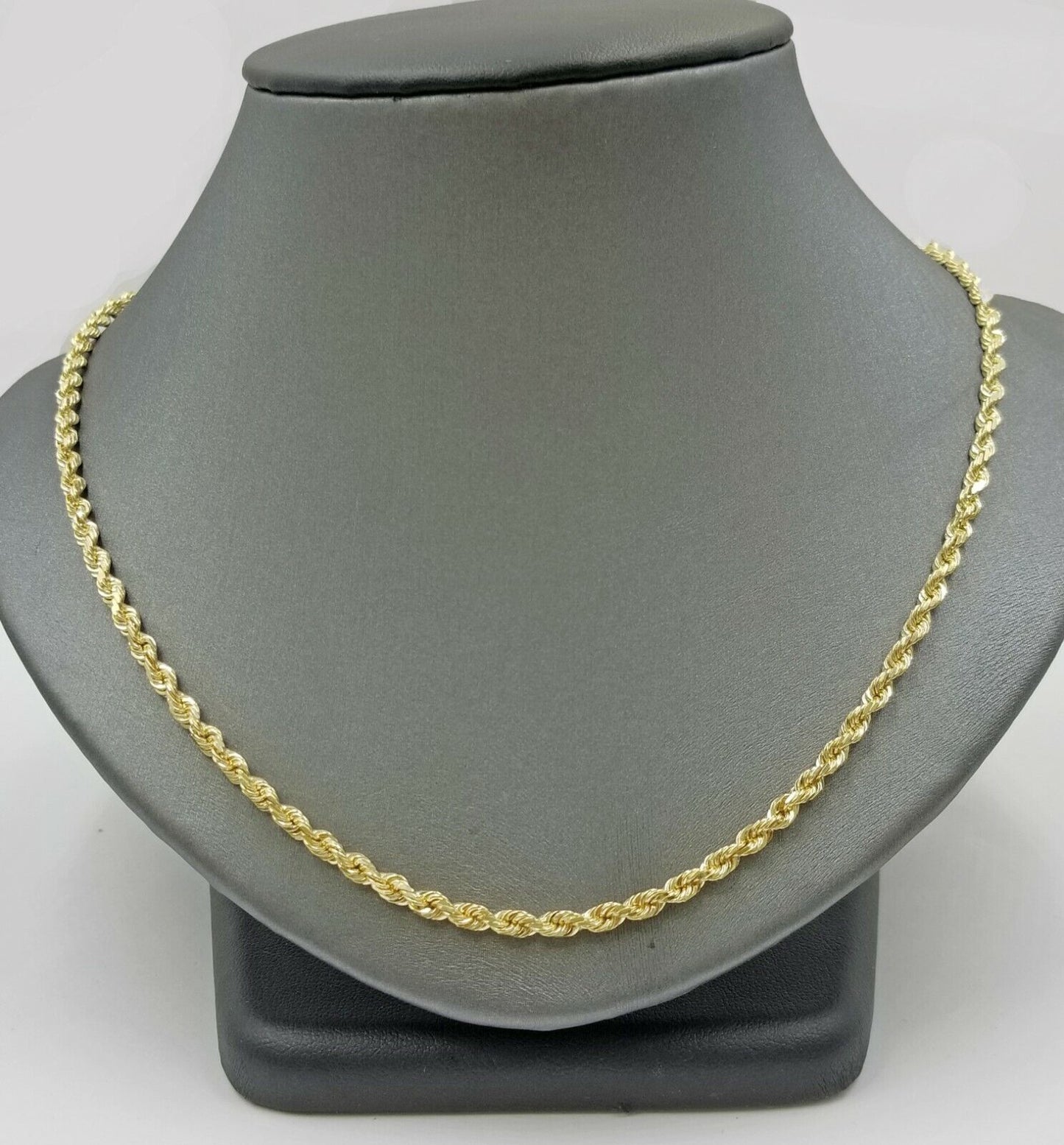 Real 18k Solid Yellow Gold Rope Chain 2mm Diamond Cut 22" Inches Lobster Lock