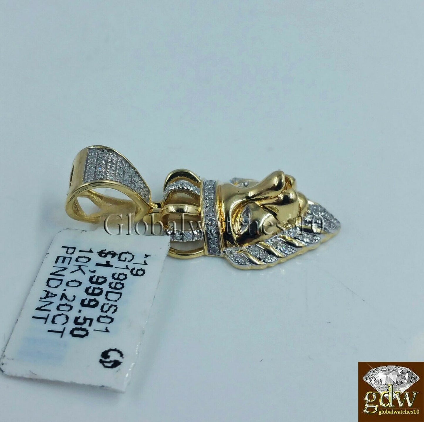 10k Yellow Gold Lion Head 1.25" Inch Charm/Pendant with Real Diamonds, Angel.