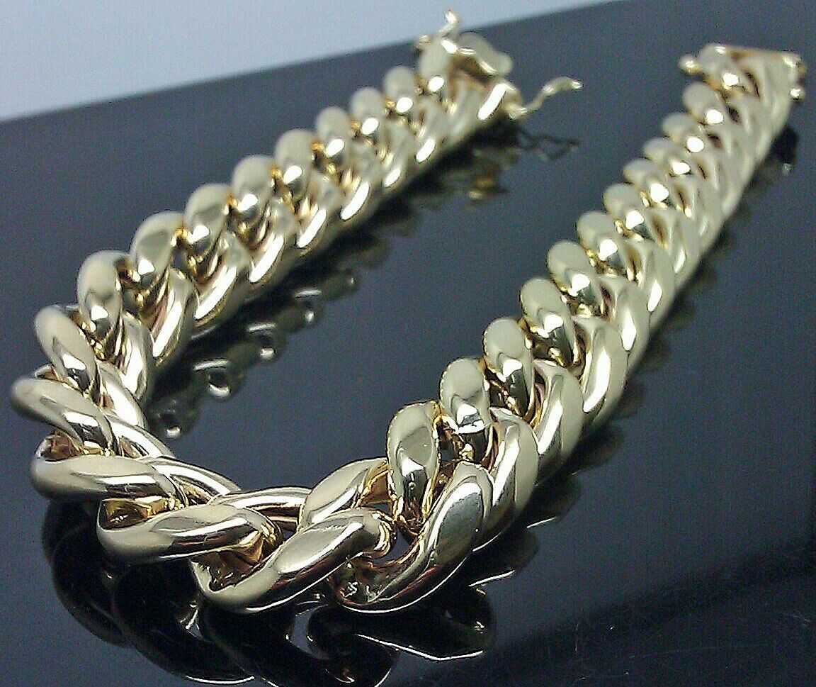 10k Yellow Gold Cuban Bracelet Men 10mm Miami Cuban curb Link Box Lock 7.5 inch