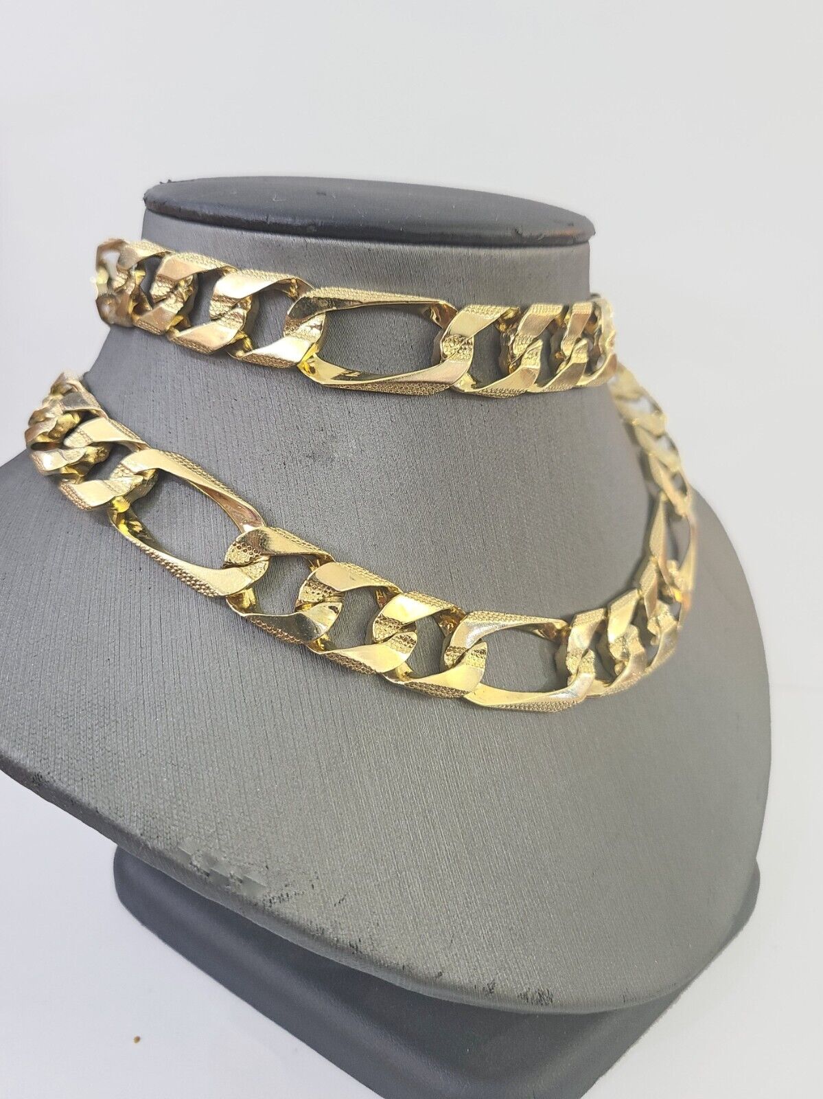 Real 10k Solid Yellow Gold Figaro Link Chain 13mm 26 Inch 10kt Necklace For Mens