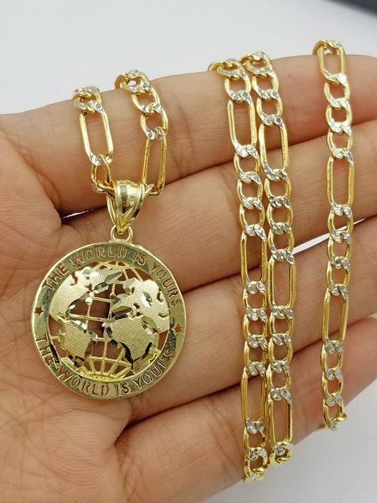 10k Globe Map Yellow Gold 'The World is Yours' Pendant with Diamond Cut Design