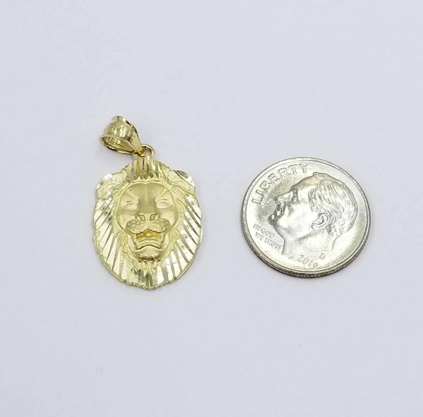 10k Yellow Gold Lion Head Charm Pendent 3mm Miami Cuban Chain 18" 20" 22" 24"