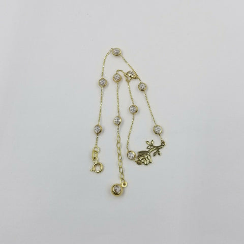 10k Gold Rose Anklet Diamond Cut Link Chain Spring Ring Lock