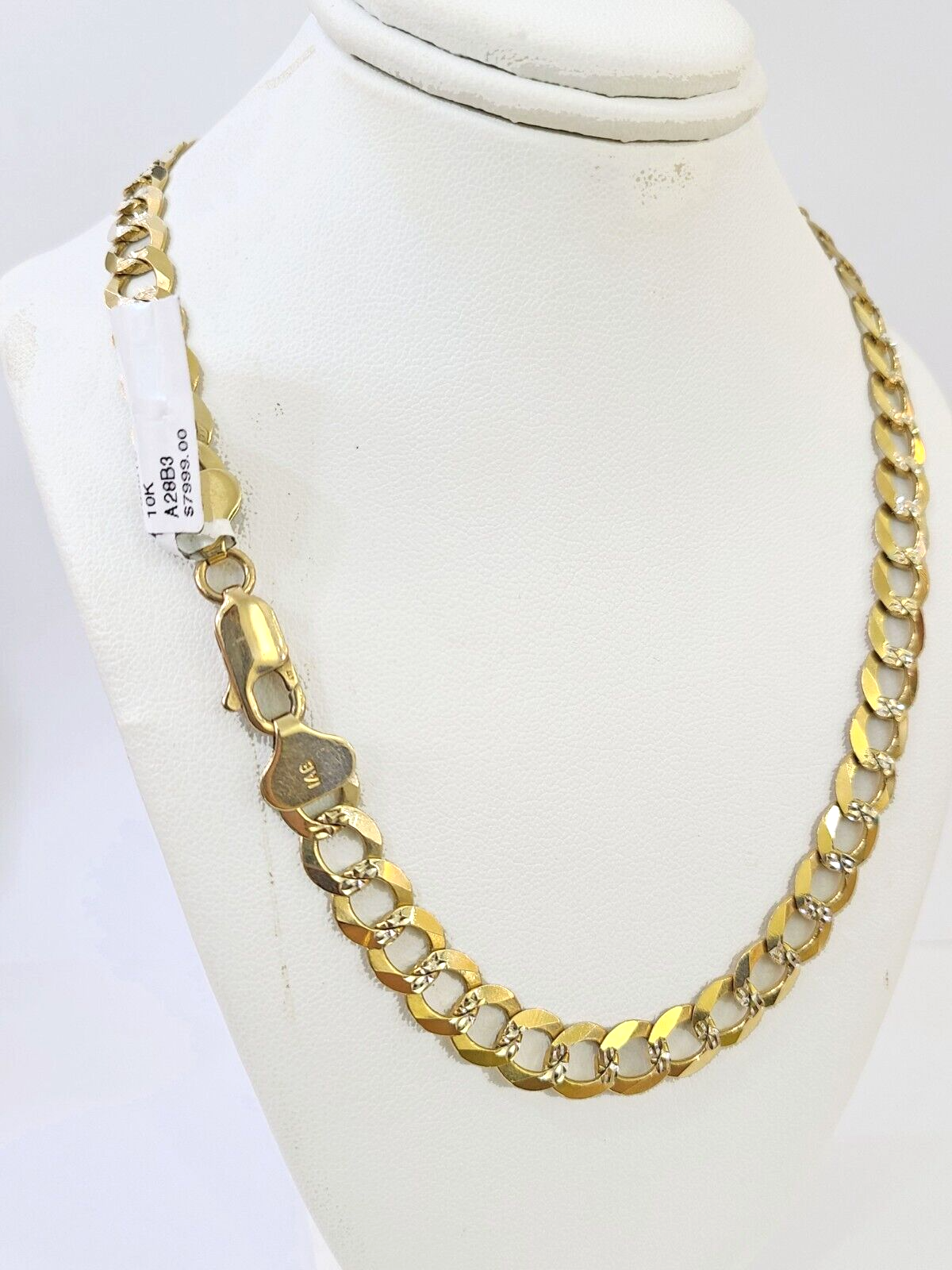 10k Yellow Gold Cuban Curb Link Real Solid Chain 8mm Diamond cut