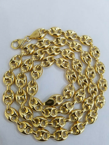 10k Yellow Gold Mariner Cuban Puff Link Chain  24" 8mm Men Real Necklace