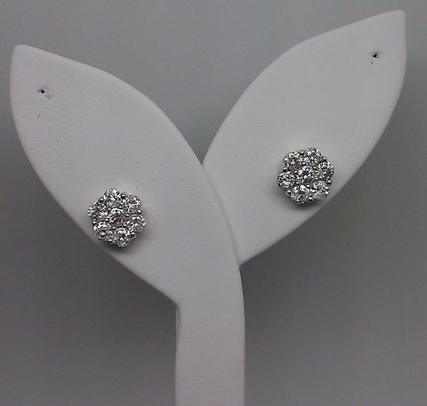 Real 14k White Gold Flower Earrings Stud 1/2CT Round Diamond Screw Back