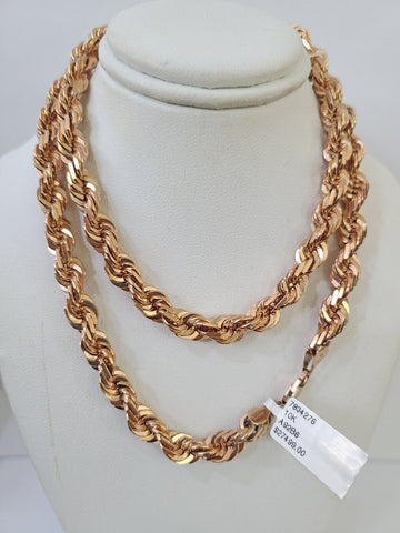 10k Solid Rose Gold Rope Chain Necklace 24" Inches 6mm Diamond Cut