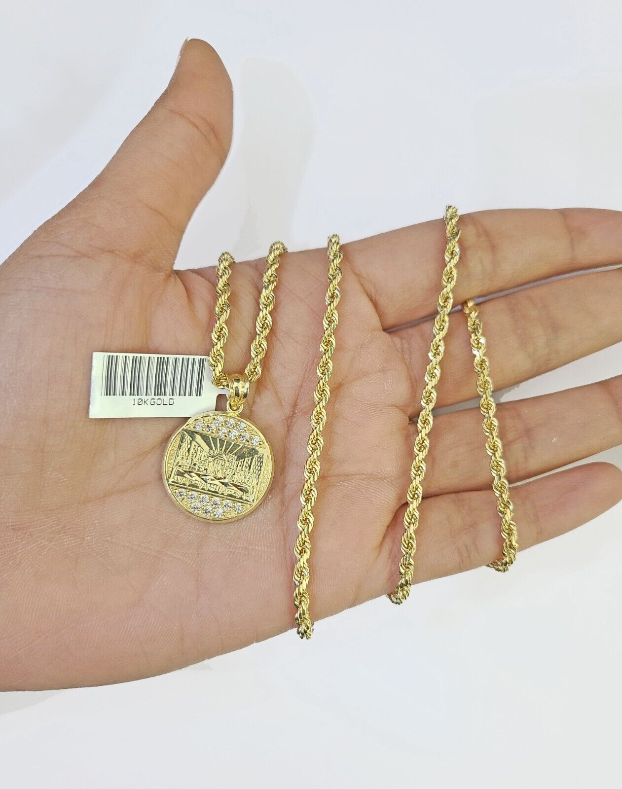 10k Gold Rope Chain & Last Supper Charm Pendent SET 3mm 22 Inches Necklace