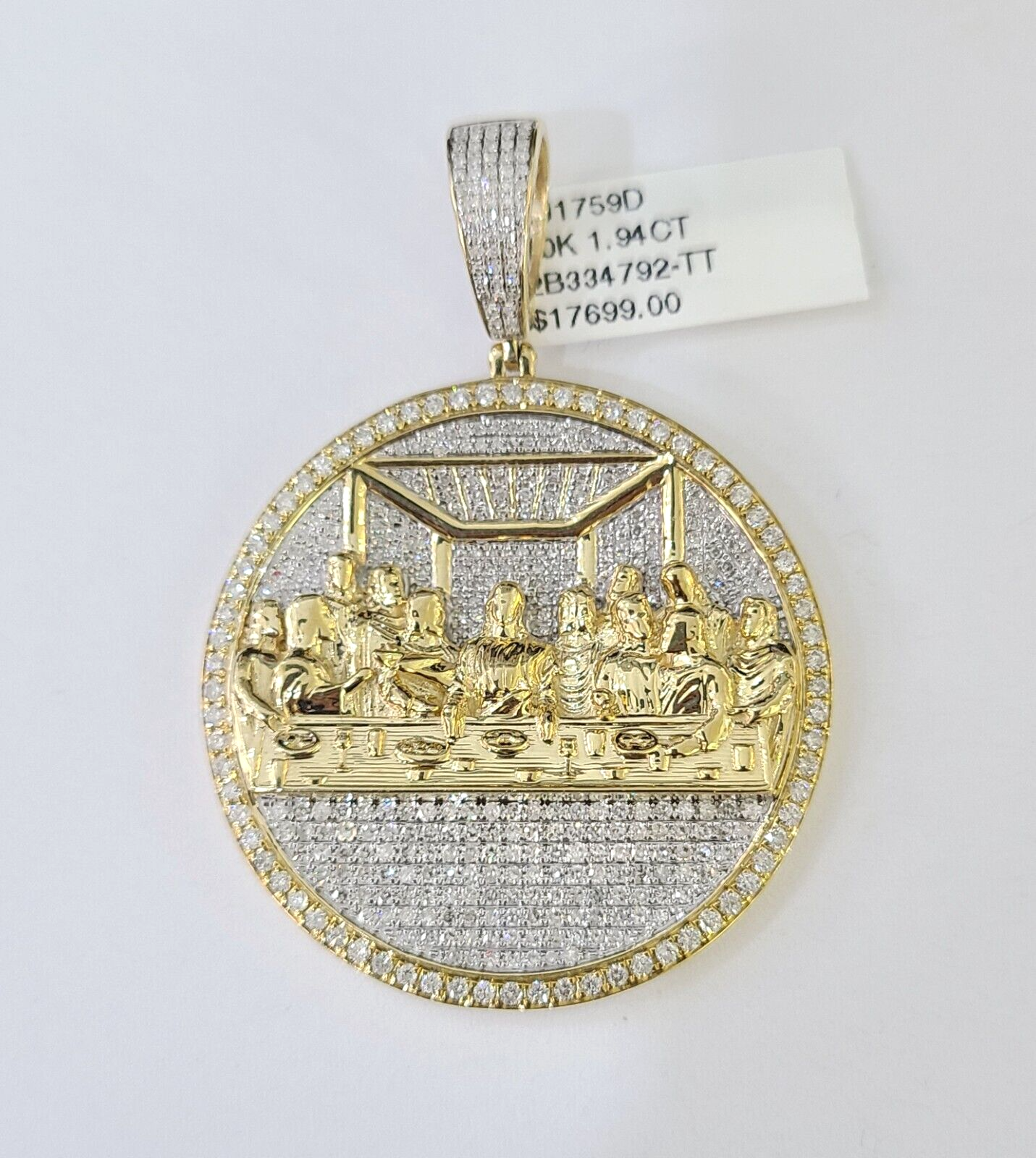 Real 10K Diamond Last Supper Pendent Charm Yellow Gold 2" Inch Genuine