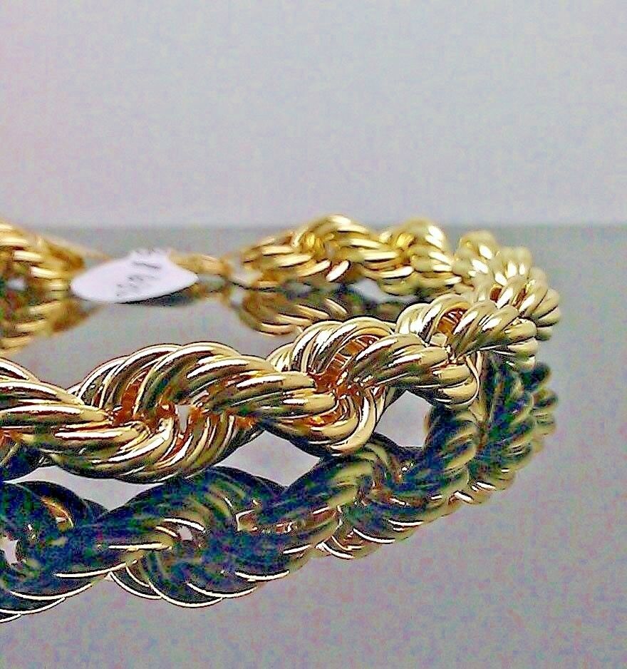 Real 10K Yellow Gold Rope Bracelet 8mm 7.5 " Long