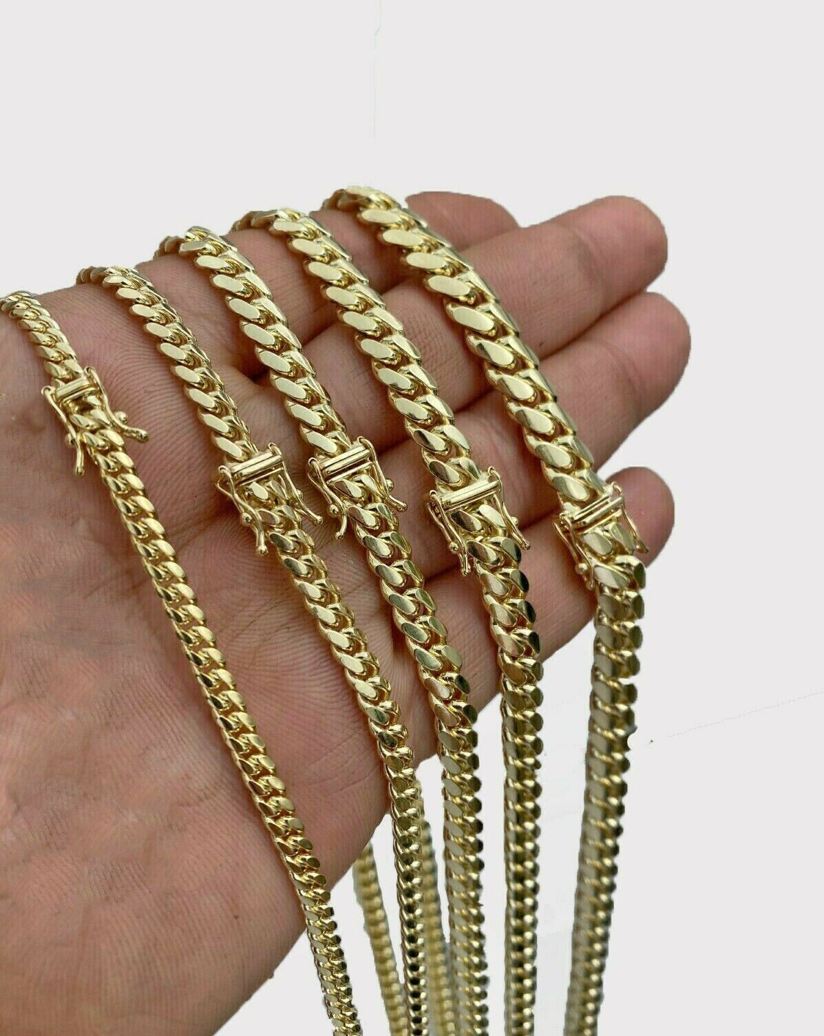 SOLID 14k Gold Miami Cuban link Chain Necklace 18"- 26" 3mm-6mm REAL 14kt Strong