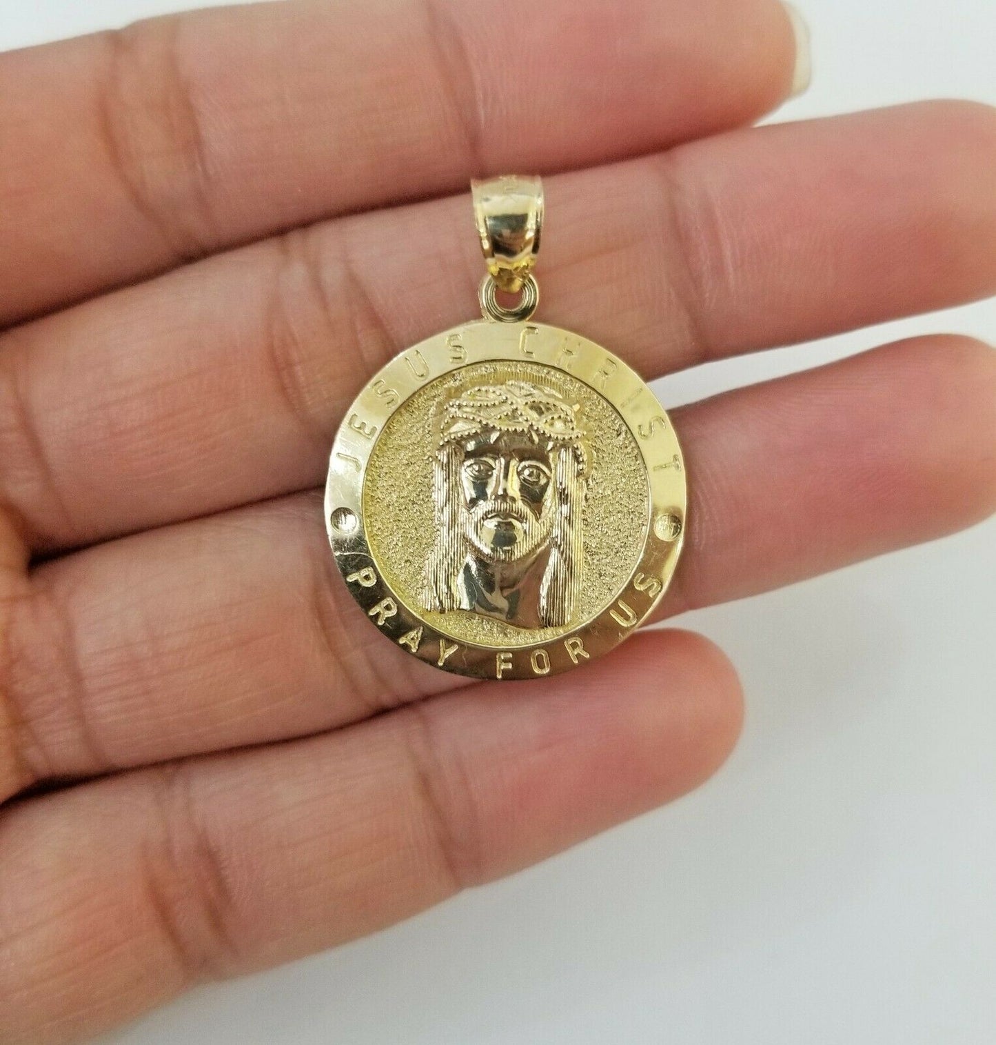 10k Yellow Gold Round Jesus Christ Charm Pendant 1Inch,10kt Real Gold Men Women