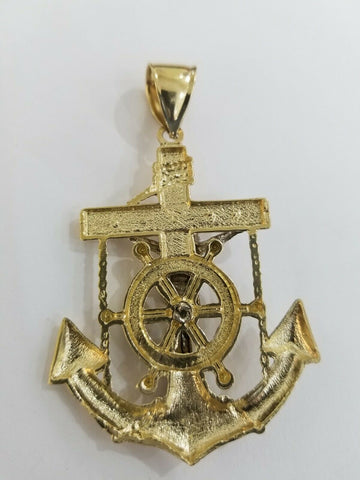 REAL 14k Gold Charm Jesus Anchor Cross Ankh Pendant Diamond Cut Yellow Men Women