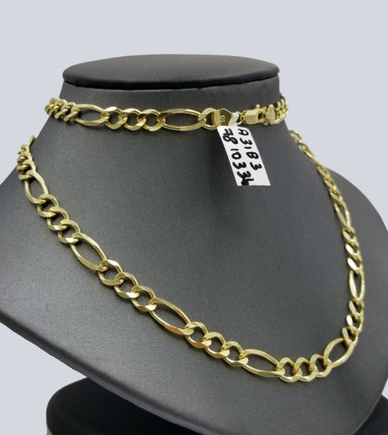 10k Solid Yellow Gold Figaro Link Heavy Chain Necklace 7mm 26" Men's Women's
