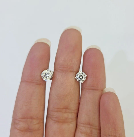 10k White gold Round Earrings Diamond screw-back Lab Created Women Men Studs