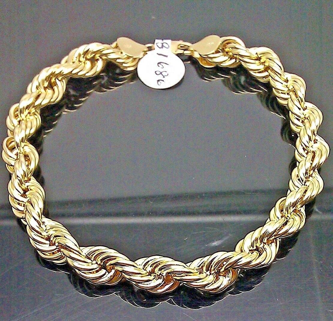 Real 10K Yellow Gold Rope Bracelet 8mm 7.5 " Long