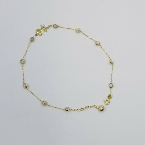 10k Gold Rose Anklet Diamond Cut Link Chain Spring Ring Lock