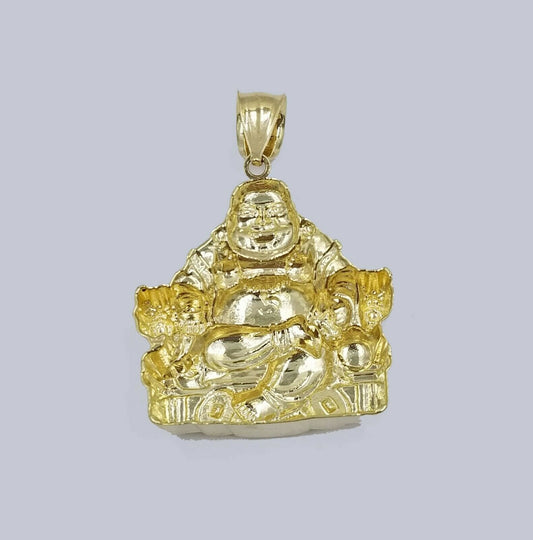 REAL 10k Yellow Gold Laughing Buddha Charm Pendant Happy 1.5" 30mm For Men's