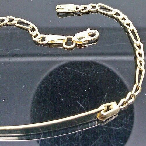 10K Pure Shiny Yellow Gold Thick Link Chain Name Engraving Baby Bracelet 1.6 gm