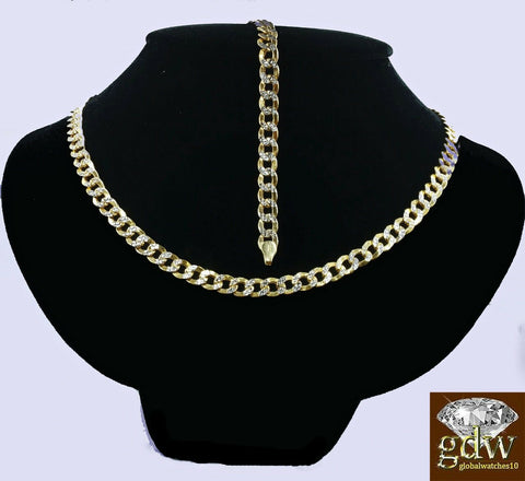 Real 10k Gold Cuban link Necklace & Bracelet Set Diamond Cut 22-26" Chain, 9" Br