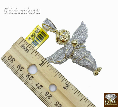 Solid 10k Gold Diamond Mens Praying Angel Charm Pendant real genuine Diamonds