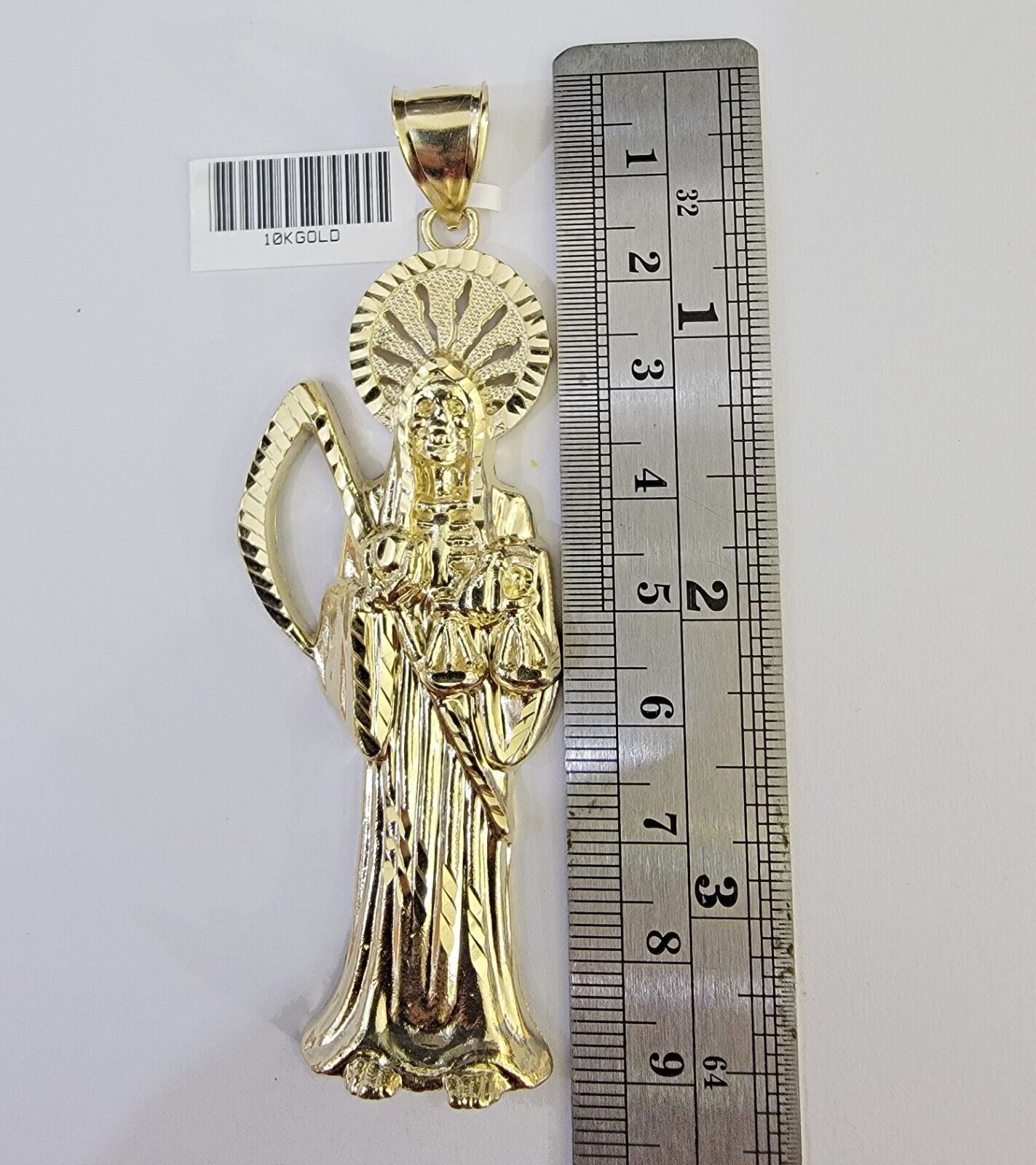 Real 10K Gold Reaper Pendant Charm Diamond Cut 10kt Yellow Gold Charm