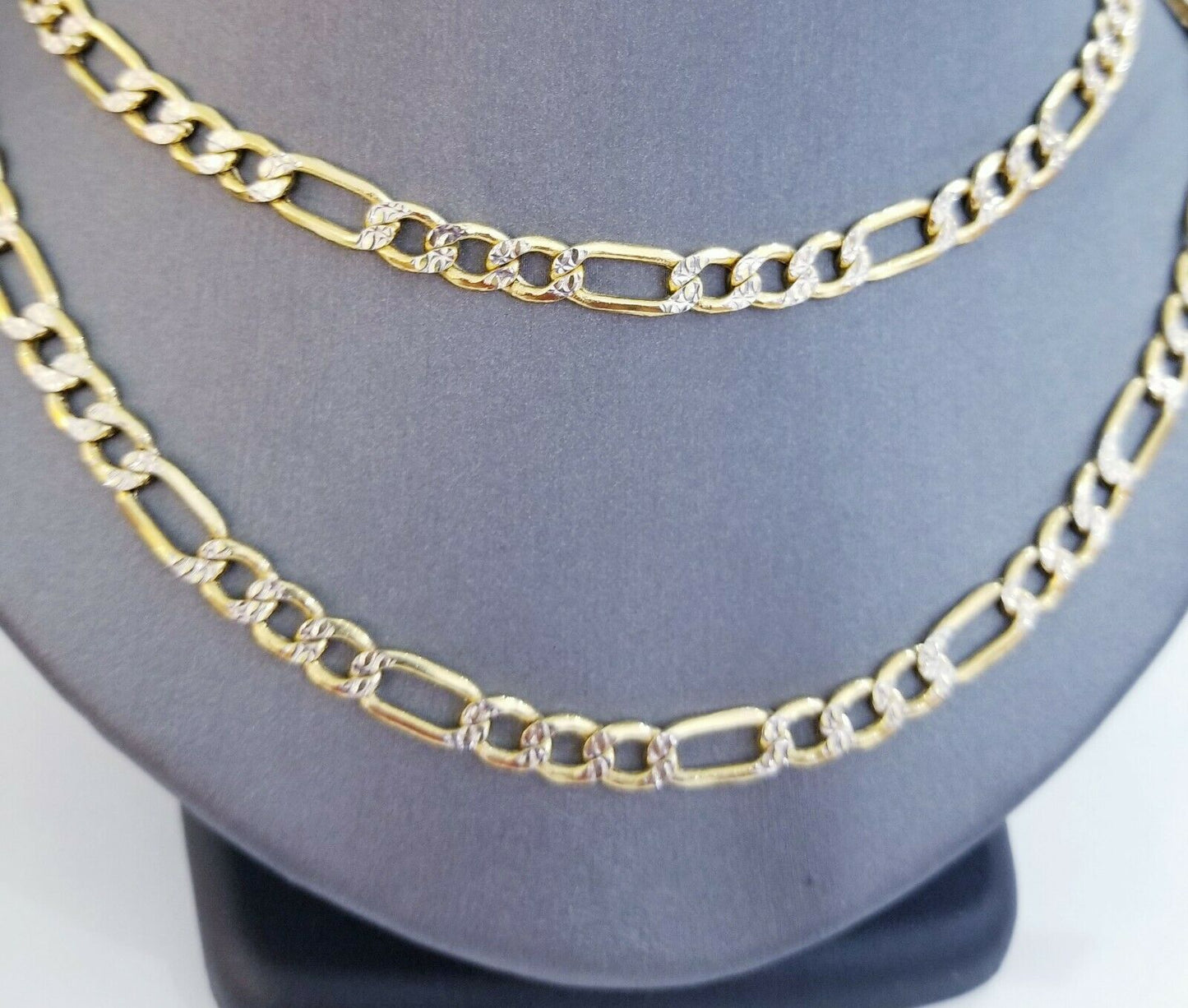 Real 10k Gold Figaro Link Chain necklace 6mm Diamond Cut 26" Men Authentic Gold