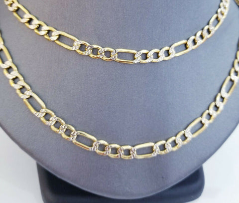 Real 10k Gold Figaro Link Chain necklace 6mm Diamond Cut 26" Men Authentic Gold