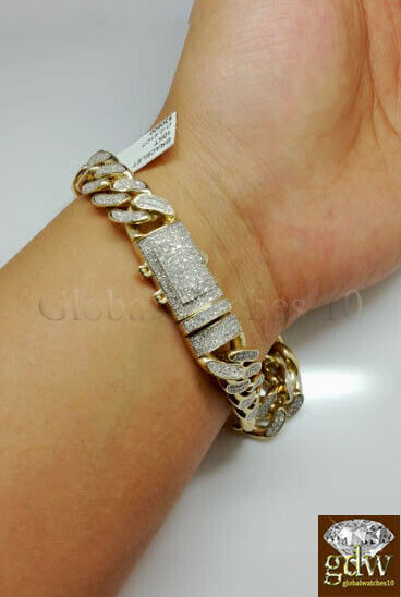 Diamond Bracelet 10k Solid Gold Cuban link Bracelet 9 Inch 8mm 2.5 CT Box Clasp